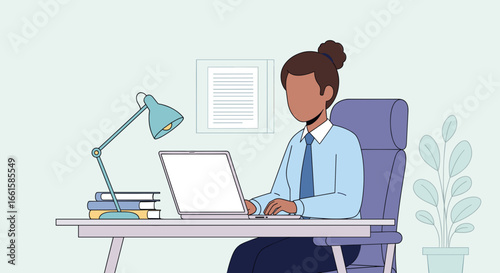 Dedicated professional working on a laptop at a bright desk, embodying productivity and focused effort in a modern workspace or home office.