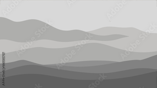 Minimalist foggy landscape vector illustration serene distant hills calm atmosphere scalable eps