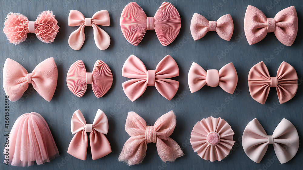 Fototapeta premium A set of hair accessories for a baby girl. Create stylish hair bows, clips, pins, and elastics. girls' hairstyles accessorized with chic pieces