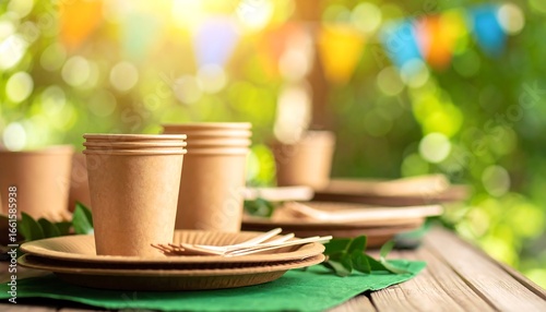 Brown disposable tableware outdoor setting