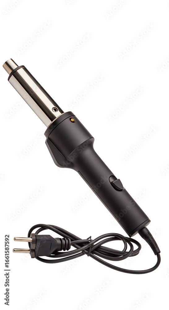 Fototapeta premium Professional black curling iron tool with power cord for hair styling and creating beautiful curls