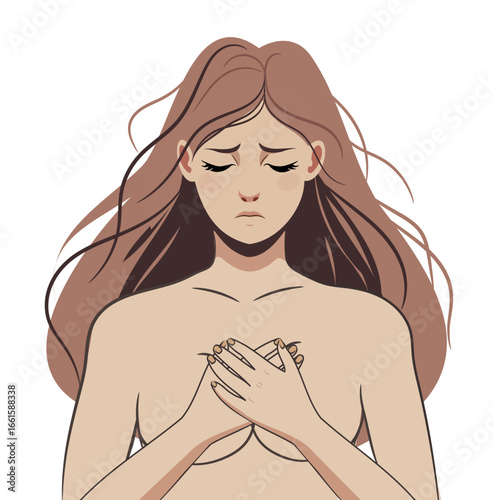 Sad woman with chest pain illustration