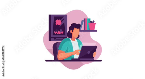 Person working on a laptop in a home office, symbolizing remote work, online education, and digital productivity. Ideal for business, technology, and lifestyle concepts.