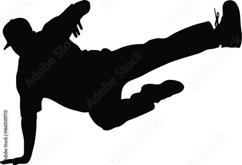 Dynamic silhouette of a breakdancer performing a power move sequence
