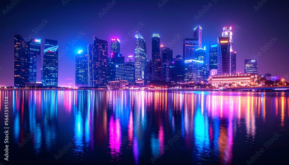 Fototapeta premium City skyline nighttime reflections