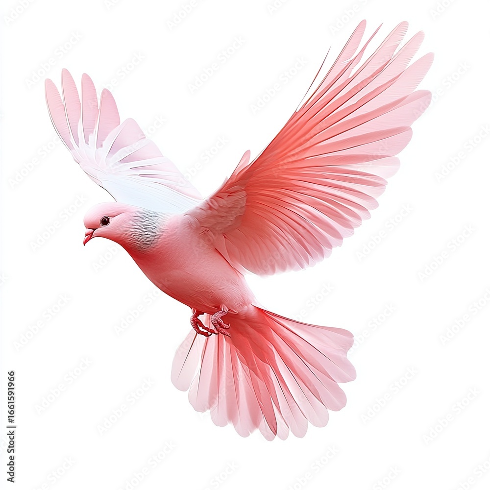 Fototapeta premium Pink dove in flight against white background
