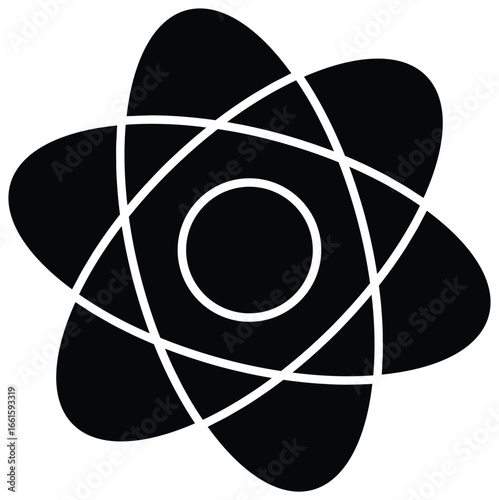 Atomic energy icon representing nuclear science and physics research symbol with transparent background
