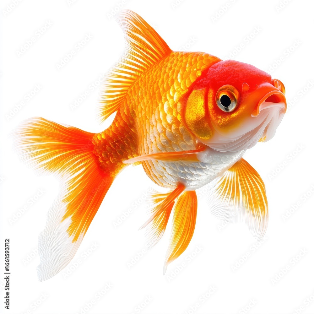 Obraz premium Orange and white goldfish against white background