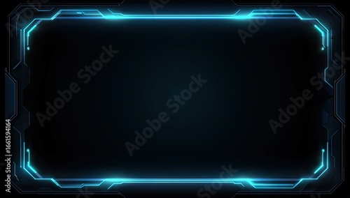Dark screen with glowing blue frame