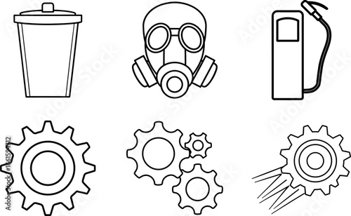 Eco and Recycling Icons with Trash Bin Gears and Reusable Cups