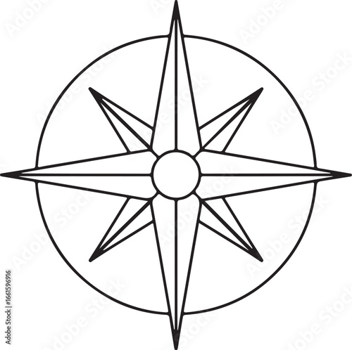 Classic compass rose symbol indicating cardinal directions for navigation and travel guidance