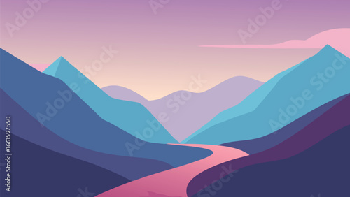 Serene mountain valley landscape illustration vector scalable eps nature scenery
