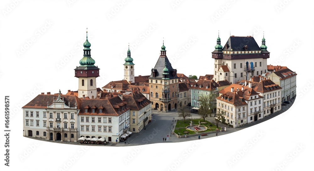 Fototapeta premium Vue a�rienne charmante ville m�di�vale soleil �clatant architecture ancienne. AI Generated
