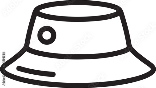 Simple line drawing of a bucket hat fashion accessory for outdoor activities and style