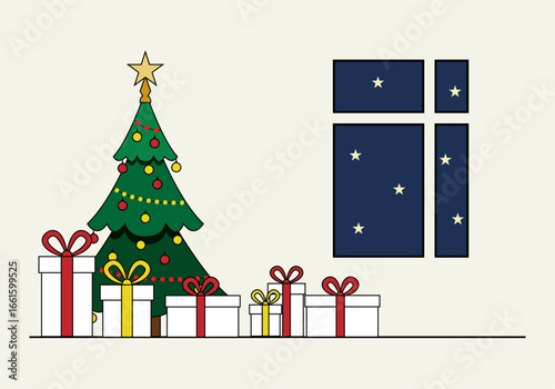 Árbol de navidad con regalos en una habitación