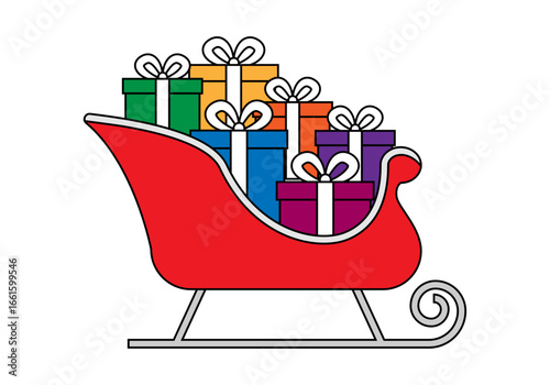 Trineo de papa noel con regalos en fondo blanco
