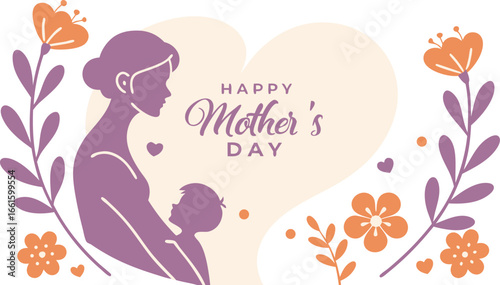 Happy Mother's Day Mother and Child Illustration