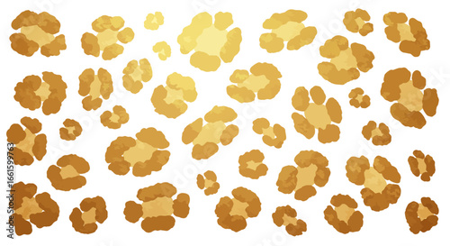 Variedsize leopard spots create a random pattern on a plain white backdrop