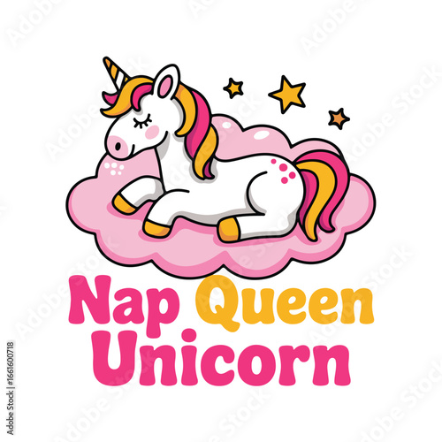 Cartoon creature sleeping on pink cloud with stars and text below it t-shirt design