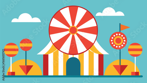 Stylized carnival scene vector illustration with ferris wheel and tent eps scalable