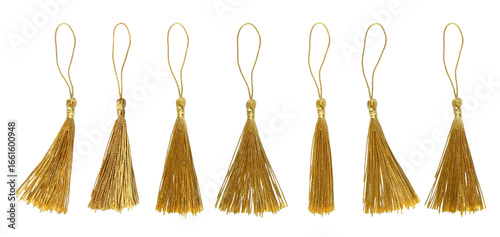 Obraz na płótnie Collection of Golden Tassels isolated on white background with clipping path