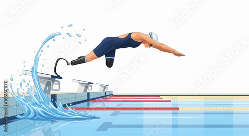 Paralympic Swimmer Determination, Strength, and Triumph in the Pool. Adaptive athlete.