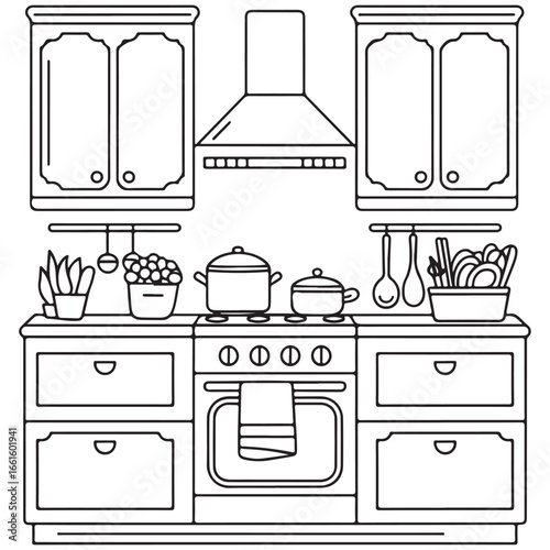 Stylish Modern Kitchen with Appliances and Flower Pots - Home Design Art for Kids