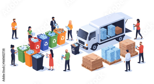 Recycling and Waste Management Illustration Sorting, Collection, and Disposal. Recycling Hub.