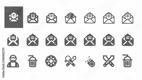 Collection of email icons and various other icons including a gem and a shooting star design set up nicely