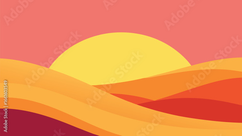 Stylized abstract sunset over rolling hills vector illustration scalable eps graphic