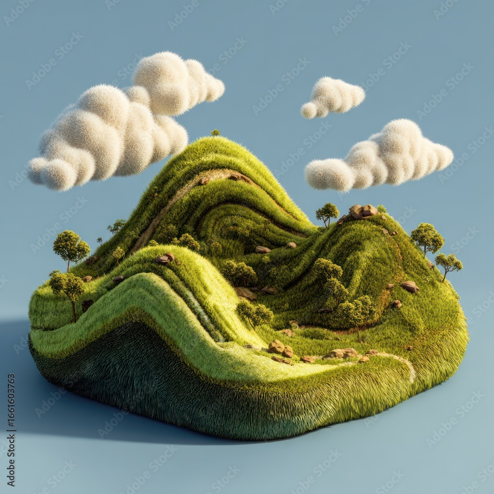 Fototapeta premium mobile game scenery element with grassy hills