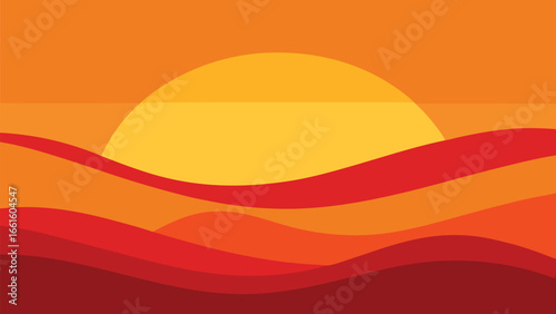Stylized desert sunset with warm orange and red hues vector illustration