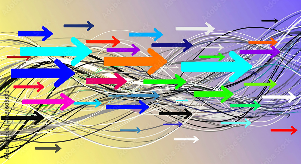 Fototapeta premium Dynamic Flow of Colorful Arrows Through Abstract Lines of Movement and Progress