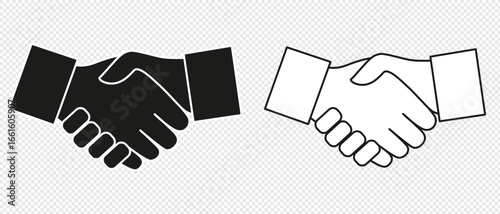 Hand shake logo icon transparent png. shaking hands in silhouette and outline styles. vector set.  Handshake icon black and white. Business handshake thin line vector icon. 