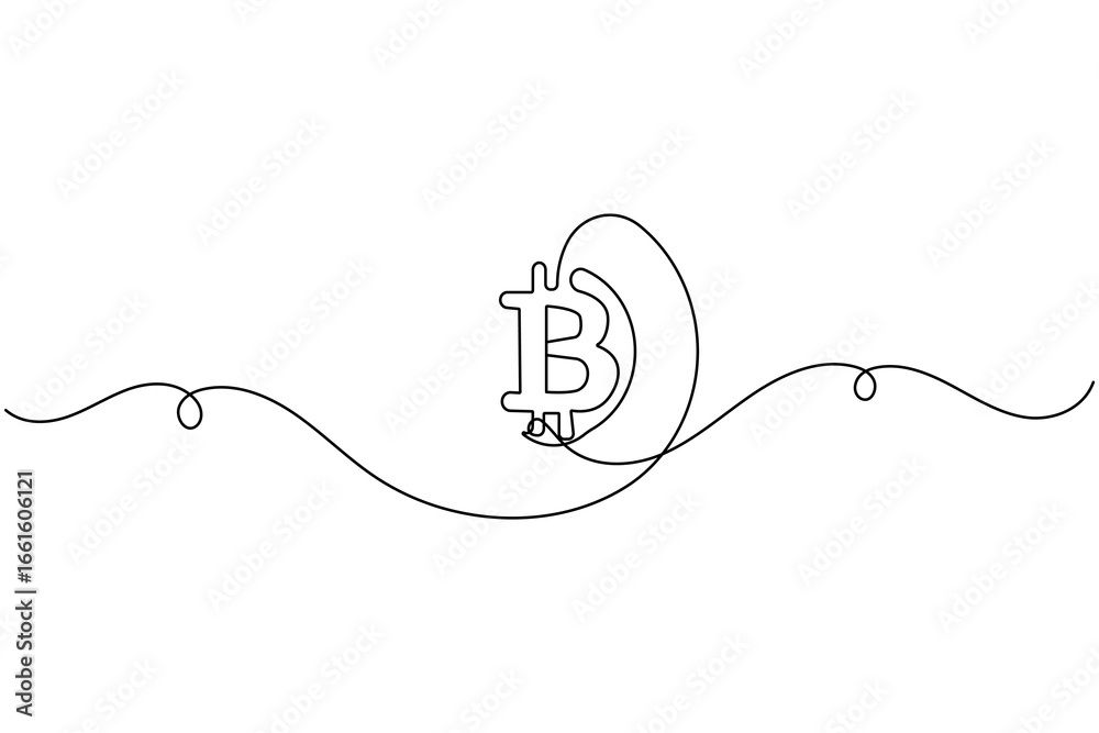 Obraz premium Bitcoin minimal continuous one line drawing isolated outline cryptocurrency vector icon 