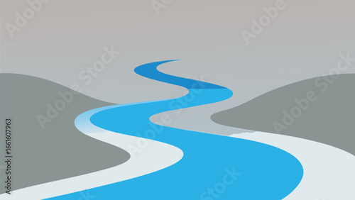 Abstract foggy river landscape vector illustration scalable eps flowing water scenic nature