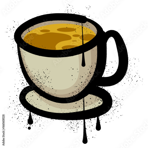 Coffee cup with colorful spray paint graffiti