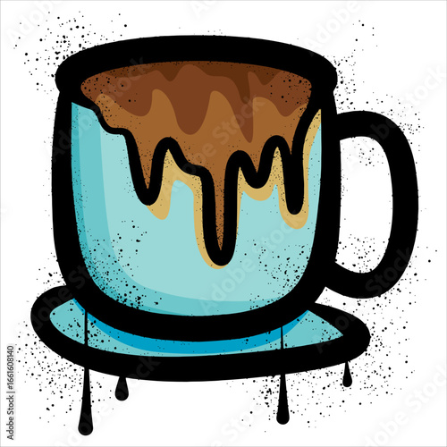 Spilled coffee cup graffiti with colorful spray paint