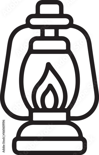 Vintage oil lantern icon glowing flame symbol rustic outdoor camping equipment