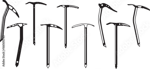 Ice axe silhouette vector, mountaineering tool artwork, climbing equipment clipart, hiking gear illustration, alpinism tool sketch, mountain climbing axe vector, adventure gear artwork, outdoor climbi