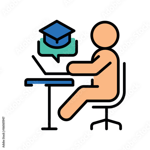 child with laptop color flat icon.