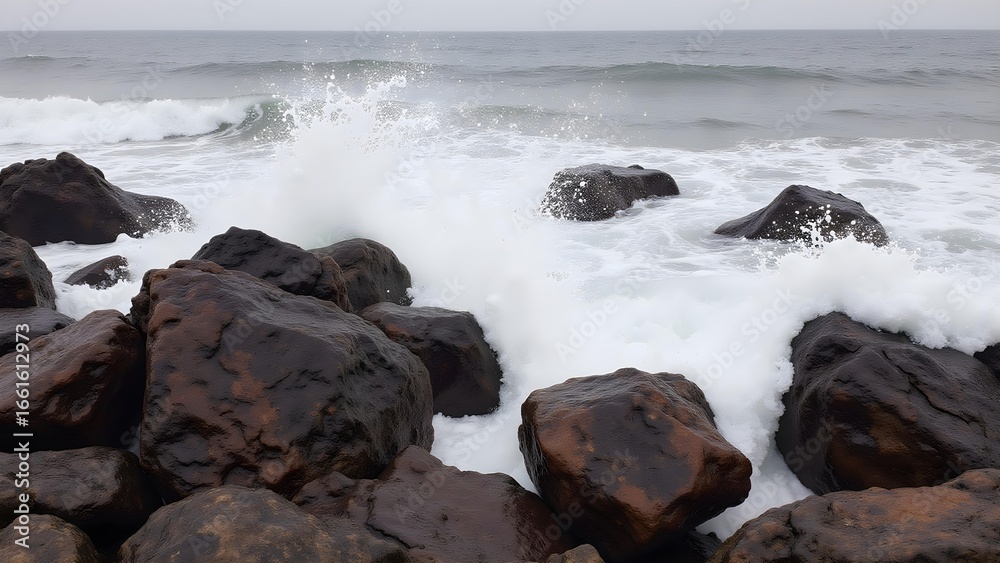 Obraz premium The moment when the waves hit the rocks