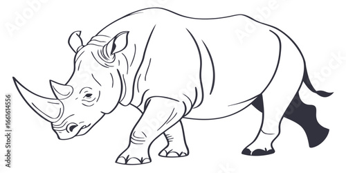 A striking single line art illustration of a majestic wild rhinoceros captured in a minimalist elegant drawing style perfect for diverse design applications and visual branding projects
