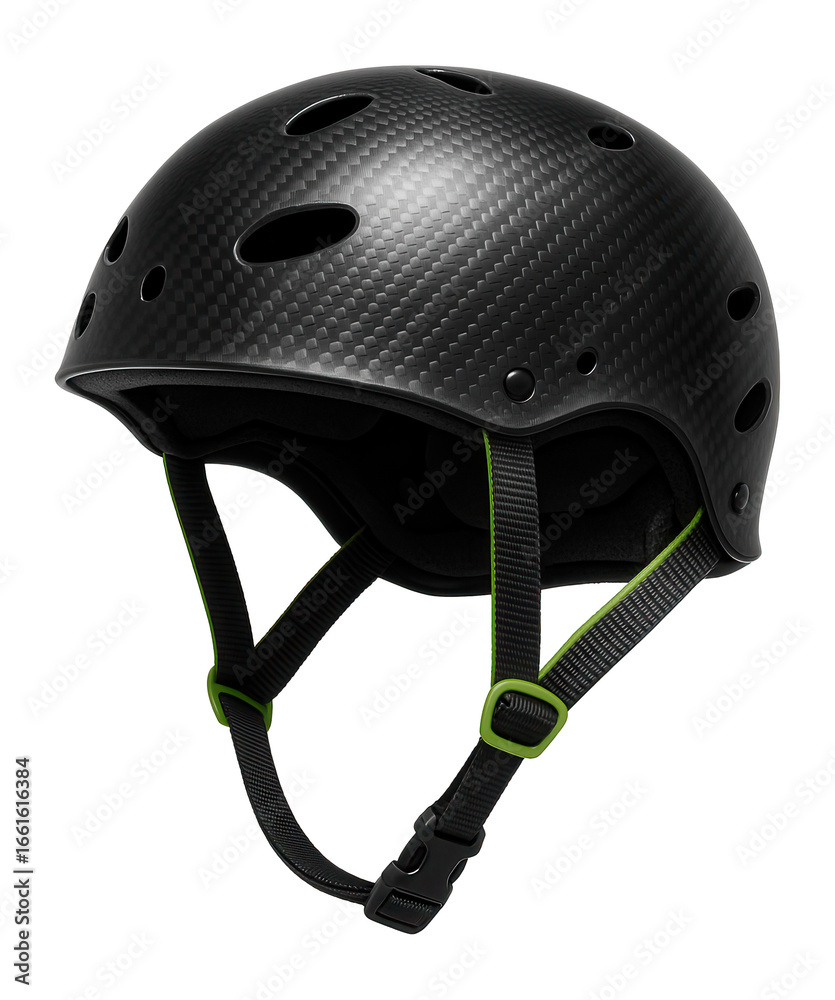 Naklejka premium Carbon fiber kayak helmet with multiple ventilation holes for rapid river descents