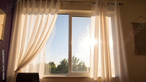 The quiet window view penetrated by the sun