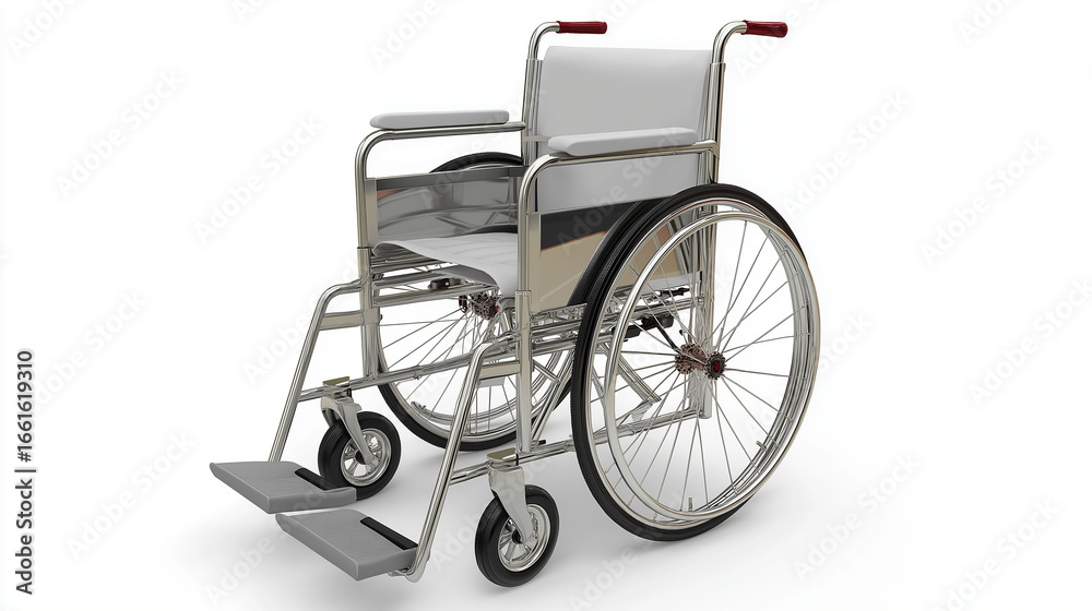 Fototapeta premium Wheelchair realistic render, medical charity equipment, (clean modern detail, white isolated background