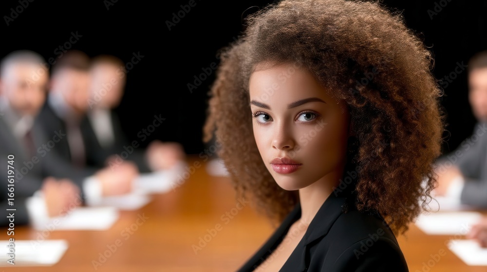 Fototapeta premium Black female boss leading corporate multiracial team. African american woman executive guides diverse office group management leadership enterprise cooperation workplace equity