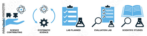Set laboratory icon vector for scientific research, academic education, and medical testing. Ideal for illustrating chemistry, biology, and physics concepts with a comprehensive and cohesive design.
