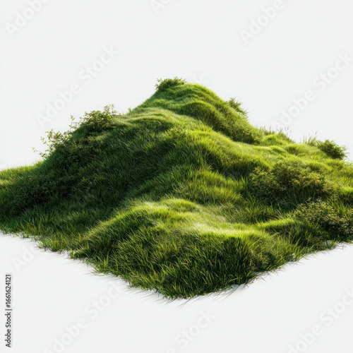 no-background grass slope 3D with clean edge
