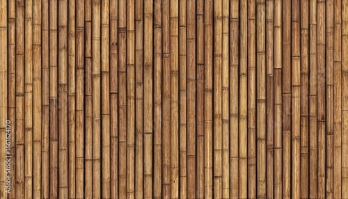 Close-up of a bamboo fence with vertical slats and natural color variations